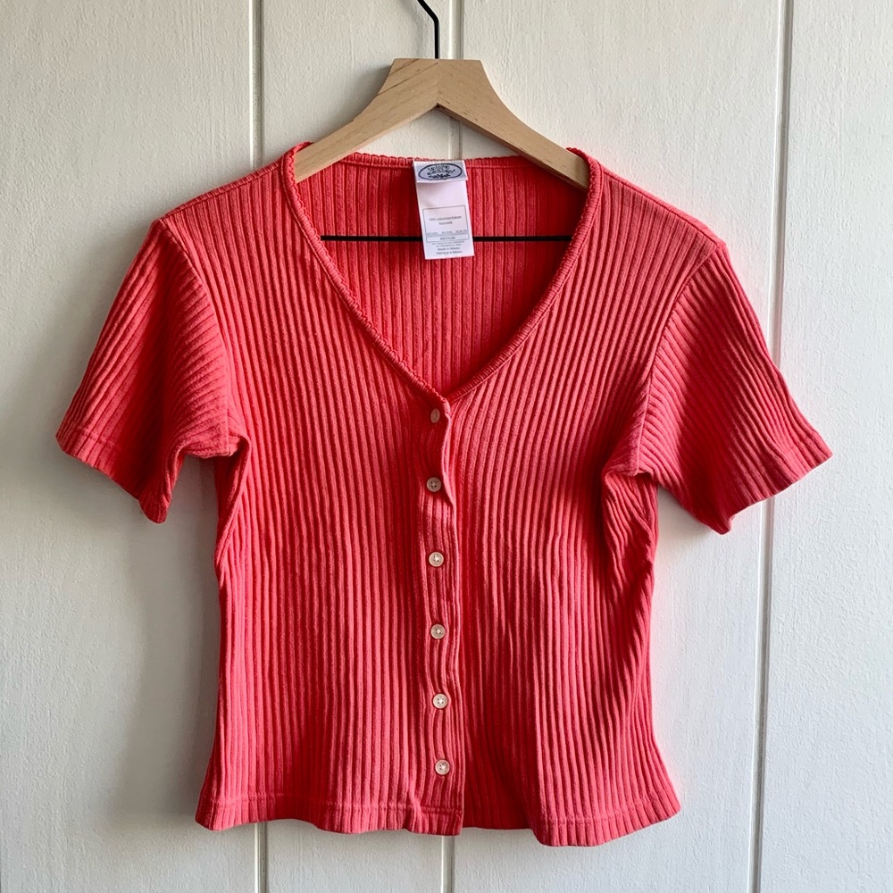 90s Vintage Laura Ashley Ribbed Button Front Top